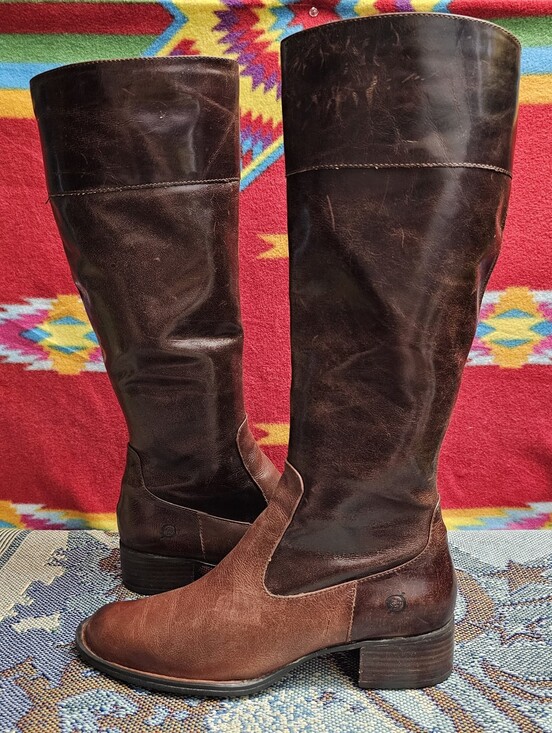 Born Shoes - Born Knee High Boots Leather Riding Womens Size 7 / EU 38 Brown Side Zip